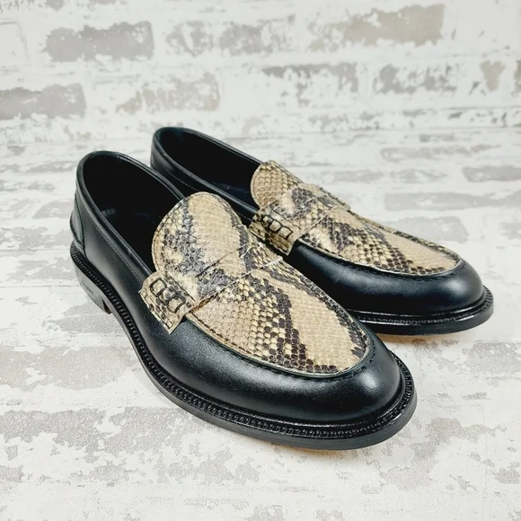 New VINNY'S Townee Panelled Snake-Effect Leather Penny Loafers B314